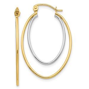 14k Two Tone Gold Double Oval Hollow Hoop Earrings 1 x 30mm